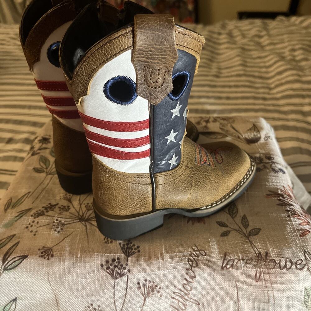 JB Dillon Kids cowboy boots toddler size 7 Flag Roper Leather